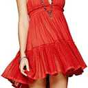 R.Vivimos Womens Summer Halter Deep V Neck Sexy Patchwork Mini Short Dresses, M