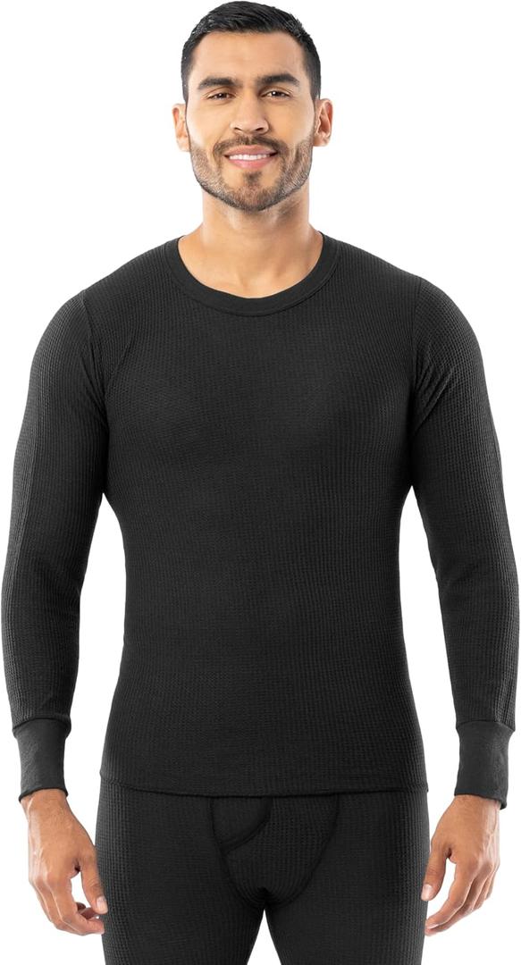 Indera Men's Traditional Waffle Thermal Underwear Long Sleeve Shirt (Large, Black)