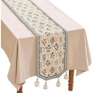ISAENNE Designer Vintage Elegant Linen Table Runner 118 Inches Extra Long,Colorful Wildflower Pattern Runner,Decor Table Runners for Dining Tables,Thanksgiving,Christmas,12"*118"-Serenity B