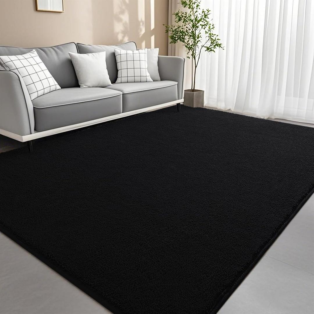 4x6 Feet Black Area Rugs for Bedroom, Indoor Washable Memory Foam Rug for Living Room, Modern Aesthetic Minimalist Non-Slip Carpets for Kids Boys Girls Adults Dorm Home Decor