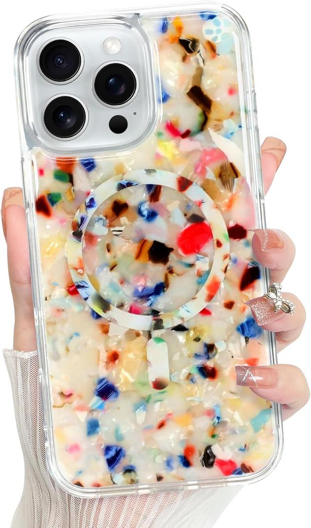 Bonoma for iPhone 16 Pro Max Case, Sparkly Luxury Marble Back, Magnetic Support for MagSafe Shockproof Cover, Crystal and Corner High-Duty Protection for Girls Women