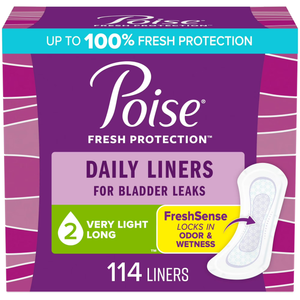 Poise Daily Liners, Incontinence Panty Liners for Bladder Leaks, 2 Drop Very Light Absorbency, Long Length, 114 Count of Pantiliners