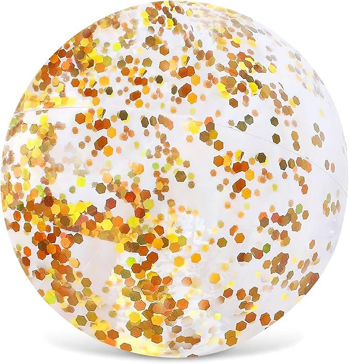 Beach Ball, 16Inch Inflatable Glitter Swimming Pool Balls for Beach Party Favor, Desc