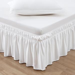 MEILA Wrap Around Bed Skirt Three Fabric Sides Elastic Dust Ruffled 14 Inch Tailored Drop,Easy to Install Fade Resistant-Natural White, Queen/King