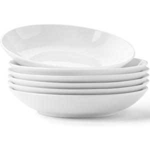 Bone China Pasta Bowls Set of 6, 25.7oz Salad Bowl White Soup Bowls, 8 inch Pasta Bowls Lightweight Wide Shallow Kitchen Plates for Serving Dinner - Microwave Dishwasher Safe, Kitchen Gifts