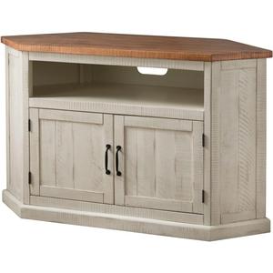 Martin Svensson Rustic Solid Wood TV Stand - Antique White and Honey Tobacco Finish - Hexagonal Shape and Farmhouse Design Entertainment Center with Shelves Included