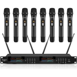 Wireless Microphone System, Pro 8 Channel UHF Mics Set with Metal Cordless Handheld Mics & Receiver, 200 Adjustable Frequency, 300ft Range for Singing, Church, Karaoke, Party