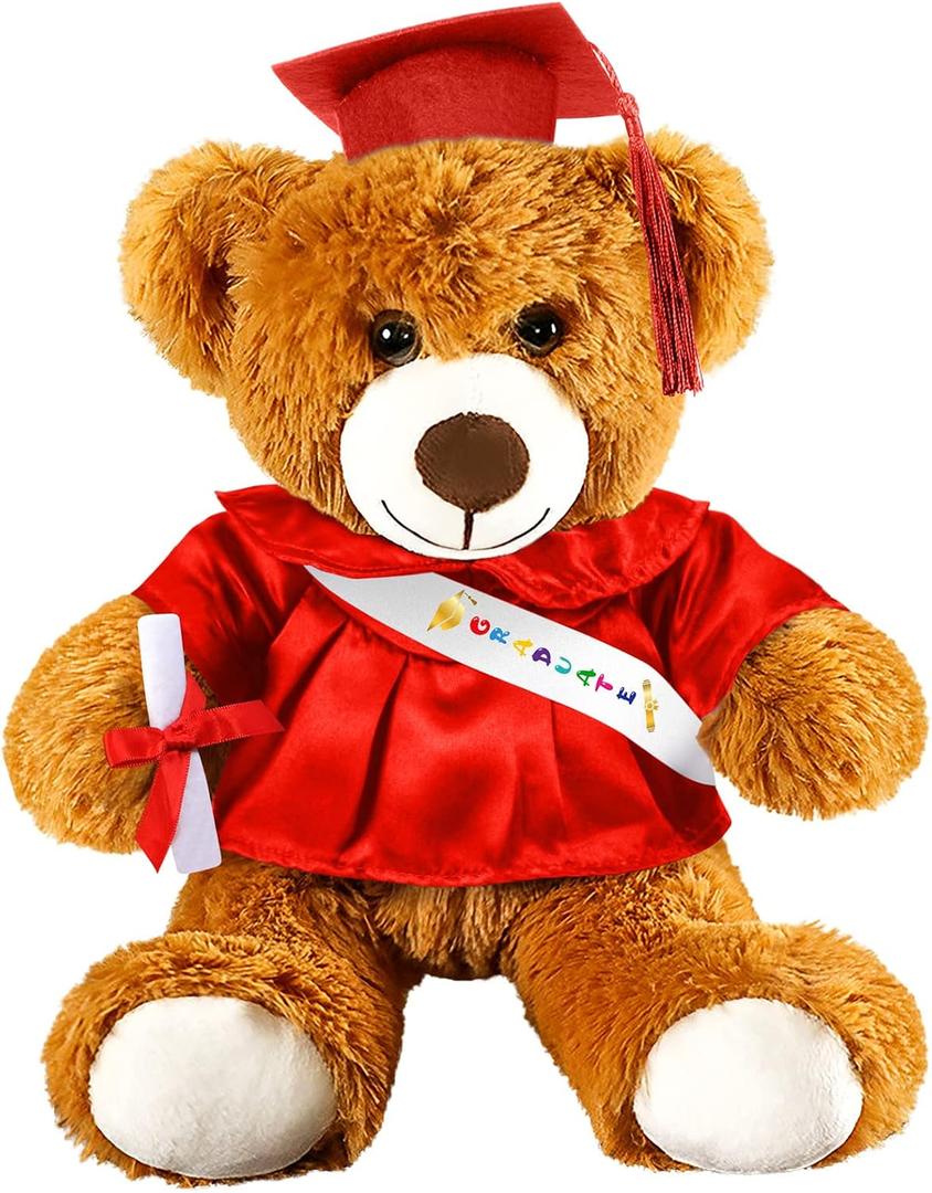 Foilswirl Graduation Bear 2026 with Gown Cap Tassel 14 Red Graduation Stuffed Animal Plush Bear Toy for Class of 2026 Prek Preschool Kindergarten High School College Graduate Gift