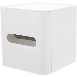 Kichvoe Square Tissue Box Cover - White Plastic Tissue Storage Holder with Storage Tray - Minimalist Roll Box for Bathroom Office, Compact and Easy to Install, 5.51 X 5.51 X 5.51 Inches