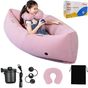 Bmag Sensory Chair for Kids, Inflatable Peapod Canoe with Neck Pillow, 60" Sensory Pod Seating ADHD Toy Gift for Autistic Children, Includes Electric Air Pump, Pink
