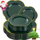 Liacere 50PCS Green Plastic Plates - Heavy Duty Disposable Plate-Green and Gold Include 25PCS Dinner Plate, 25PCS Dessert Plates for Easter&Baby Shower Gifts & Chrismas &Christmas