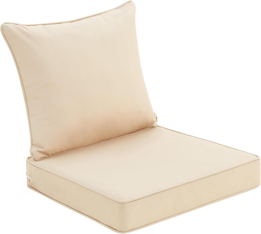 Outdoor Patio Chair Cushions 19x19 Inch, Waterproof Cushions for Deep Seat Patio Furniture, Replacement Cushion for Outdoor Furniture (Beige)