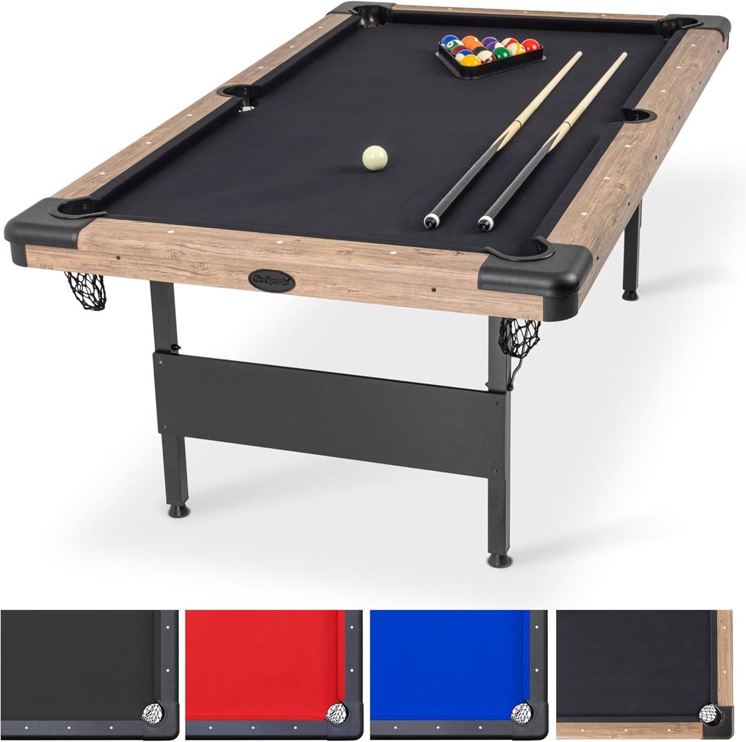 GoSports 6, 7, or 8 ft Billiards Tables - No Assembly, Choose Your Color - Portable Pool Table Includes Full Set of Balls, 2 Cue Sticks, Chalk and Felt Brush