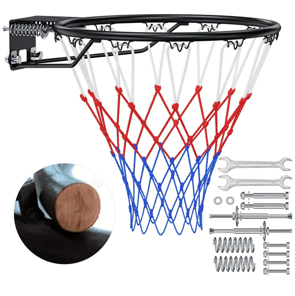 Basketball Rim, 18" Replacement Wall Mounted Outdoor Basketball Hoop, Heavy Duty Solid Steel, Double Spring Basketball Hoop Rim with All Weather Net for Indoor and Outdoor Hanging