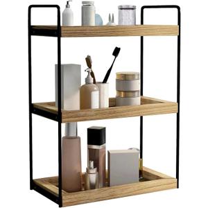 Dorhors 3 Tier Bathroom Counter Organizer,Countertop Bathroom Storage Shelf,Counter Tray and Vanity Organizer (Brown)