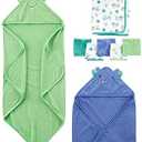 Simple Joys by Carter's Unisex Babies' 8-Piece Towel and Washcloth Set, Blue/ Green/ White, One Size