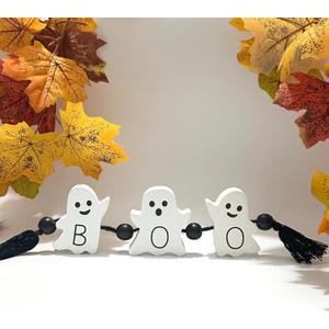 Cute Boo Ghost Halloween Decorations Indoor, Wooden Tiered Tray Decor Table Sign Ghost Signs for Party Home Shelf Display