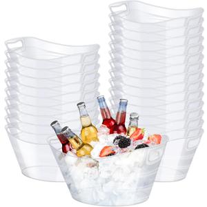 Ice Buckets for Parties 24pcs, 4.5L Drink Tubs for Parties with Handles, Drink Cooler Bucket Chiller for Bar Banquet, Clear Beverage Champagne Storage Basket Family Gathering Supplies, Large Plastic Tubs