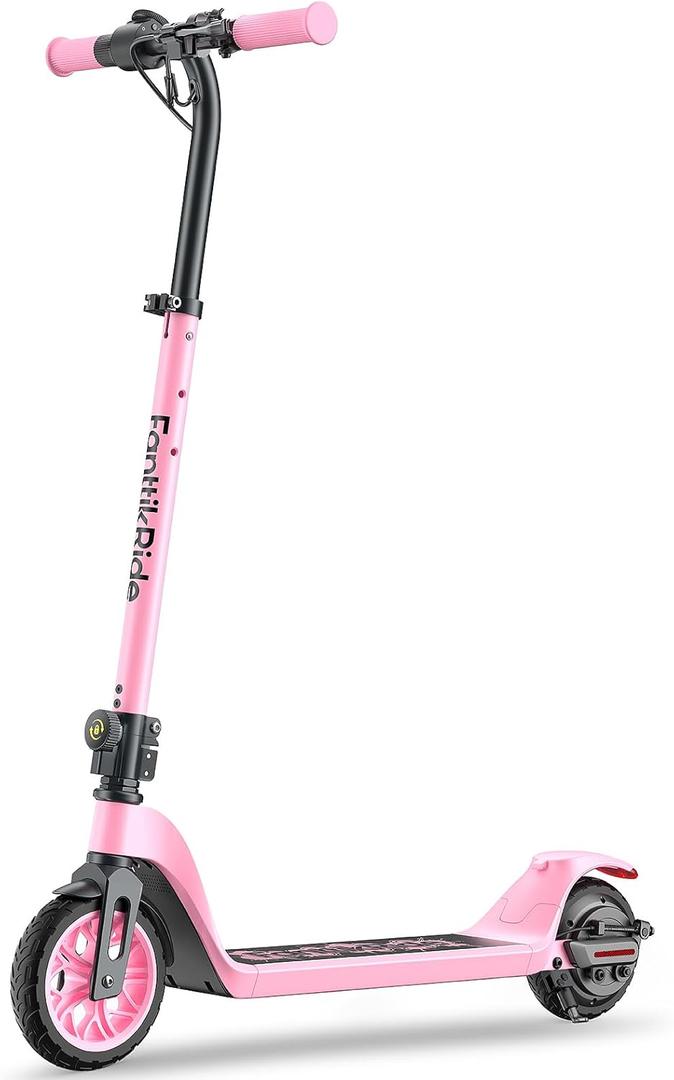 FanttikRide T10 Electric Scooter for Kids 4.3-5.6 ft, 200 W Motor,LED Battery Level, 7/10/12 MPH, Height Adjustable and 45 W Fast Charging, Foldable Electric Scooter for Kids, Up to 40 mins, Pink