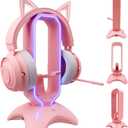 Tilted Nation Cute Headphone Stand Pink | Headset Stand with RGB, Mouse Bungee Holder, and 2 Port USB Hub Charger - Desk Gaming Accessories