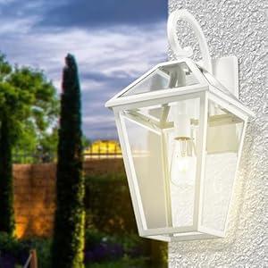 Luminzone Outdoor Light Fixtures Wall Mount, Waterproof Exterior Wall Lanterns with Glass, Outside Wall Sconces, Front Porch Lights for House Garage Doorway Patio (White, Clear Glass)