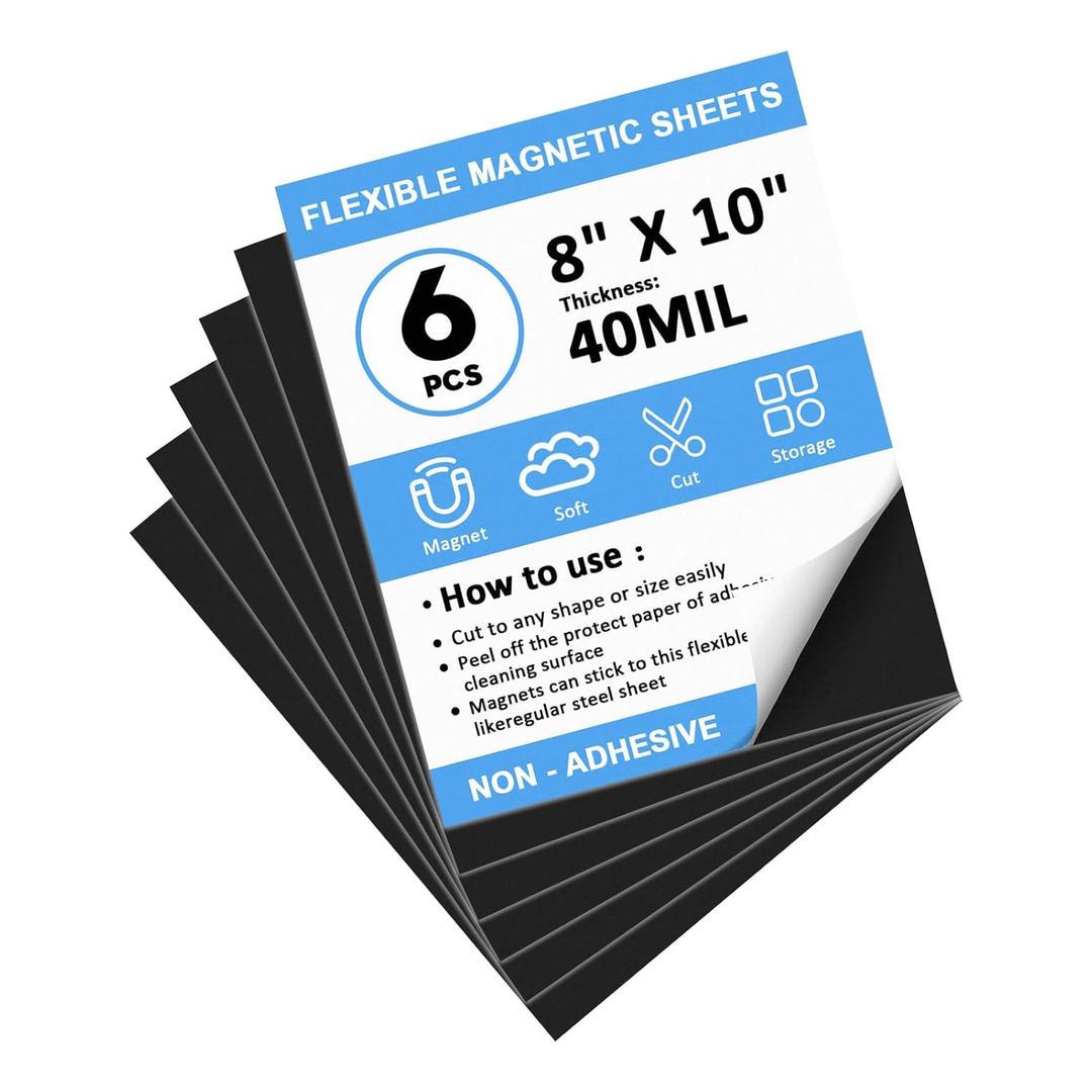 6 Pack Magnet Sheets Non Adhesive for Dies 8''x10'', Flexible Cuttable Plain Magnetic Sheet for Craft&Dies Storage, Making Fridge Magnets