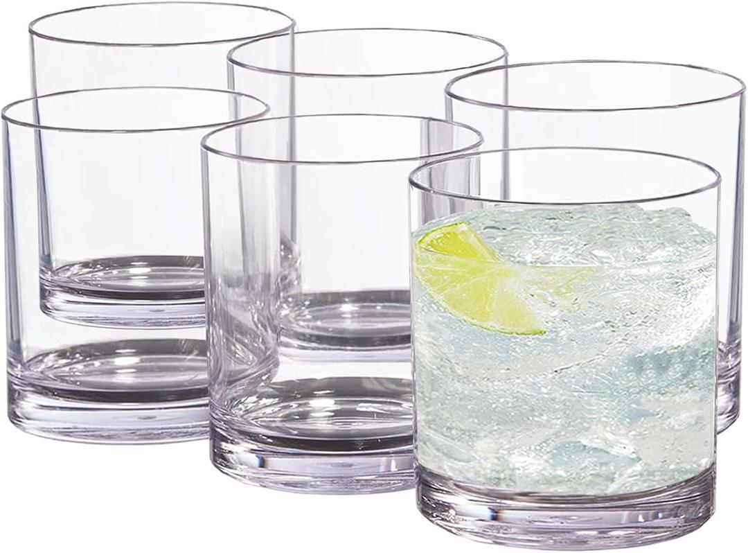 12 oz Drinking Glass Sets, Set of 6 Plastic Cups Unbreakable Drinkware Glasses Set Tumblers & Water Glasses Acrylic Clear Drinking Glasses, BPA-Free Beer Glasses for Home & Outdoors, Dishwasher Safe