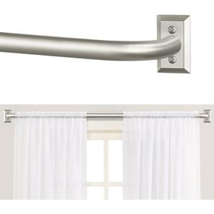Nickel Wrap Around Curtain Rods:Blackout Heavy Duty Adjustable Window Curtain Rod for Bedroom Kitchen,Modern Decorative Curved French Metal Single Drapery Rod Easy Install,Satin Nickel 28-48"