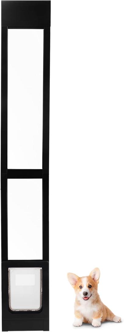 Elevon Dog Door for Sliding Glass Door, Doggie Door Insert with Magnetic Closing Latch Plate, Adjustable Height 80.5"-85.5" Slider Height, Patio Pets Door for Dogs, No-Cut Install, Medium, Black