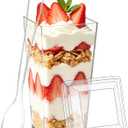 SHOPDAY 3 oz Mini Dessert Cups with Lids and Spoons 150 Pack, Small Plastic Dessert Cups for Party, Clear Square Cups for Parfait Yogurt, Shooter Cup Tumbler Cup for Appetizers Jello Mousse
