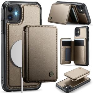 Compatible with Magsafe for iPhone 12/12 Pro Wallet Case Magnetic Card Holder, RFID Blocking 2 in 1 Detachable Kickstand Shockproof Cover for Women Men, Bronze Gold