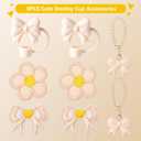 2 x 8PCS Stanley Cup Accessories, Stanley Accessories | 2PCS Silicone Bow Straw Toppers, 2 Cute Bow Handle Charm, 2PCS Water Bottles Bufferfly Patches Self-Stickers Accessories Decor (Beige-Butterfly)