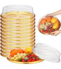 12 Pack 30.48 cm Plastic Serving Tray with Dome Lid, Stackable Plastic Round Trays Disposable Food Serving Platters for Party, Takeout Food, Picnic