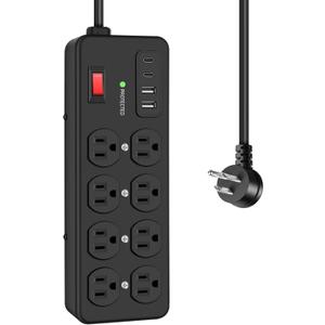 Heavy Duty Power Strip with USB,8 Outlet Workshop Metal Power Strip,PD20W USB C 15A 1200 Joules Surge Protection,Wide Spaced,15FT Cord