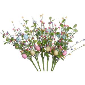 6PCS Easter Egg Stems,17in Tall Artificial Easter Picks Colorful Berry Sprays for Flower Arrangement and Home Decor