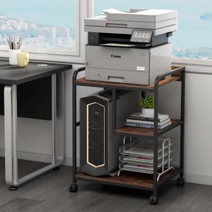 22 x 18 Inch Large Printer Stand, Mobile Printer Table with Wheels for Home Office Storage and Organization, PC Tower Stand, Host Computer Cart, Shelf for Desktop CPU Shredder - Rustic Brown (23.6"W x 18.9"D x 32"H)