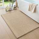 DEXI Bathroom Rugs 20x32, Non Slip Washable Bath Mat, Absorbent Chenille Bathmat, Ultra Soft Thick Carpet for Tub Shower Floor, Beige