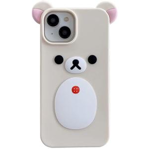 Smooth Soft Silicone Phone Case for Apple Japanese Bear Teddy Animal 3D Cartoon Super Classic Cute Lovely Adorable Kawaii Protective Kids Girls Women (Beige, for iPhone 12)