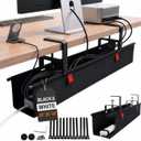 Under Desk Cable Management Tray 36" No Drill Clamp-On Cord Organizer for Desk with Built-in Ties, Heavy Duty Metal Clamp, Foldable 600D Oxford Fabric for Home Office, WFH & Gaming PC Setup (Black)