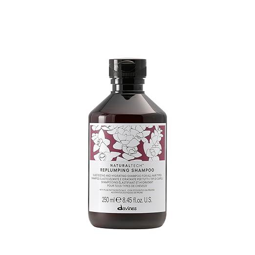 Davines Naturaltech Replumping Shampoo, Moisturizing for Fine Hair Lacking Elasticity  With Plum Phytoceuticals  Gentle Cleanser Adds Elasticity, 8.45 Fl Oz