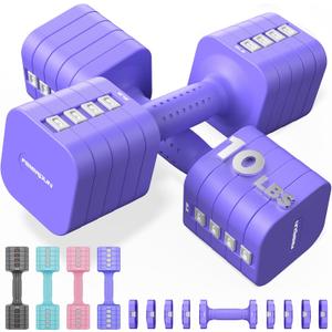 FEIERDUN DB3 5-in-1 Adjustable Dumbbell Set of 2, 20LBS Hand Weights for Women, Men, 1s-Adjust Dual-Stable Dumbbell Set for Women Home Gym & Outdoor, 10LBS Pair (20LBS Total)