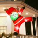 JOYHALO 6FT Christmas Inflatables Hanging Santa Claus Decorations Outside, Santa Hanging from Roof with Gift Bag, Build-in LED Lights, Blow Up Yard Decorations for Indoor, Lawn, Party Decor