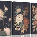 3Pcs Vintage Peony Flower Still Life Canvas Wall art Rustic Dark Floral Plant Painting Picture Farmhouse Wall Decor Posters Print Artwork for Women's Room Living Room Bedroom Home Decoration