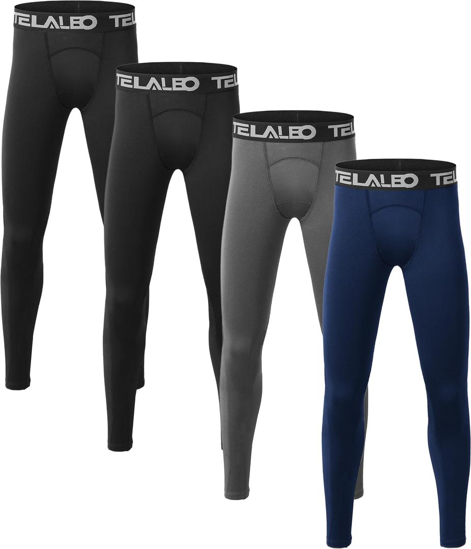 TELALEO 1/2/3/4 Pack Boys' Youth Compression Leggings Pants Tights Athletic Base Layer for Running Hockey Basketball Size Large