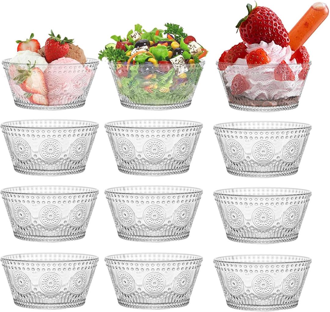 Vintage glass dessert bowl, ice cream bowl, 13oz glass bowl for small dipping bowls Set of 12, ice cream, sundaes, oatmeal, small fruit salad, etc (12)