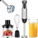 Bonsenkitchen Immersion Blender, 20 Variable Speeds & Turbo, 4-In-1 Stainless Steel Handheld Blender Stick Mixer with Egg Whisk, Beaker & Chopper Bowl