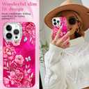 for iPhone 13 Pro Max Case Glitter, with Screen Protector, Cute Rose Floral Design with Diamond Bling Lens Frame Protection Slim Fit Shockproof Protective Phone Cover for Women Girls -Red