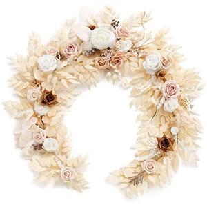 Ling's Moment Flower Garland - 6FT Eucalyptus & Rose - Sweetheart Table Decor for Wedding Reception, Artificial Floral Garland for Mantle, Thanksgiving, Christmas Decoration, White & Beige Ling's Moment Flower Garland - 6FT Eucalyptus & Rose - Sweetheart Table Decor for Wedding Reception, Artificial Floral Garland for Mantle, Thanksgiving, Christmas Decoration, White & Beige