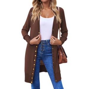 Halife Womens Long Sleeve Cardigans Lightweight Ribbed Neckline Soft Knit Cardigan Sweater with Buttons (Large, Brown)
