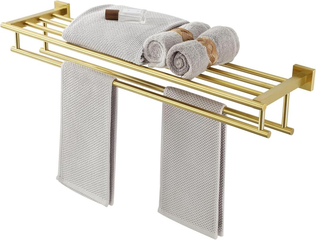 Alise Towel Rack,Large Towel Holder Towel Shelf with Double Towel Bars for Bathroom Lavatory,32-Inch SUS 304 Stainless Steel Wall Mount Towel Hanger,Gold Finish (800mm/32-Inch)